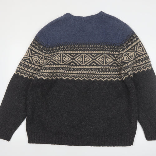 Cherokee Mens Blue Fair Isle Wool Pullover Jumper 2XL