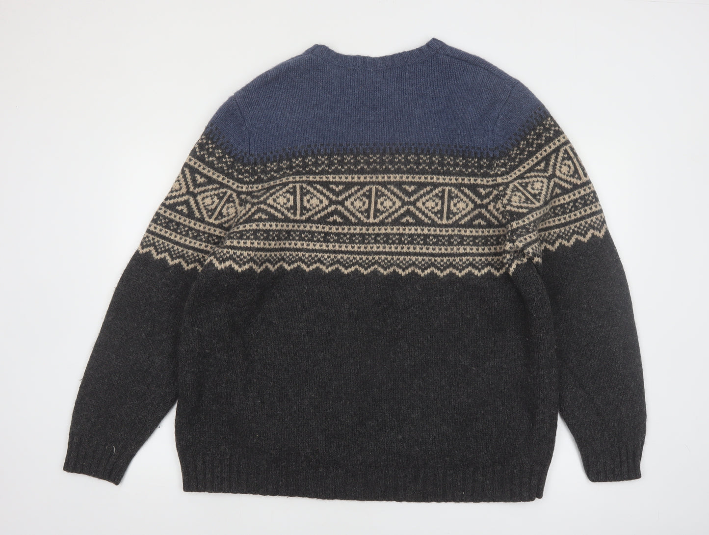 Cherokee Mens Blue Fair Isle Wool Pullover Jumper 2XL