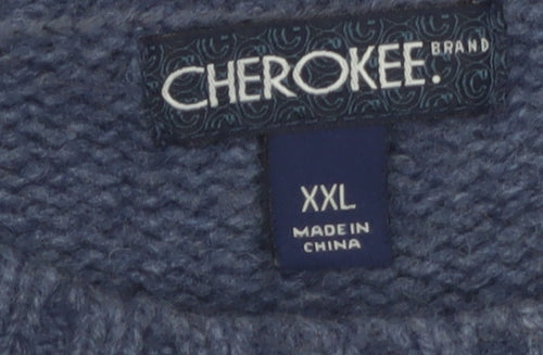Cherokee Mens Blue Fair Isle Wool Pullover Jumper 2XL