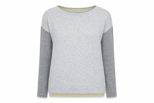 Front view of White Stuff women’s grey round neck cotton blend jumper, size UK 8