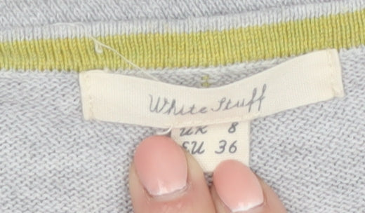 White Stuff Womens Grey Round Neck Cotton Blend Jumper Size 8