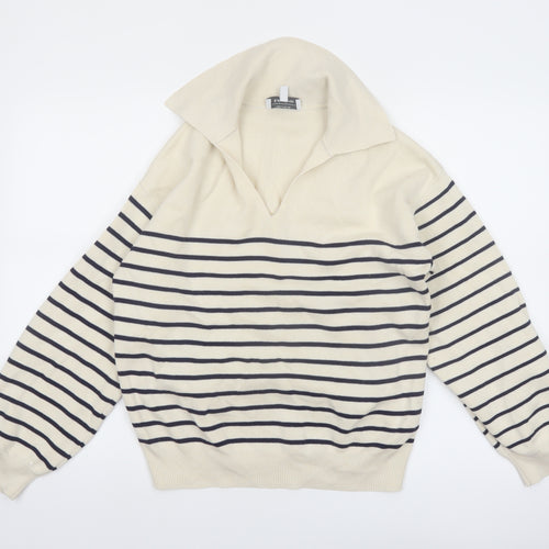 & Other Stories Women Ivory Striped Collared Pullover Jumper Size 12