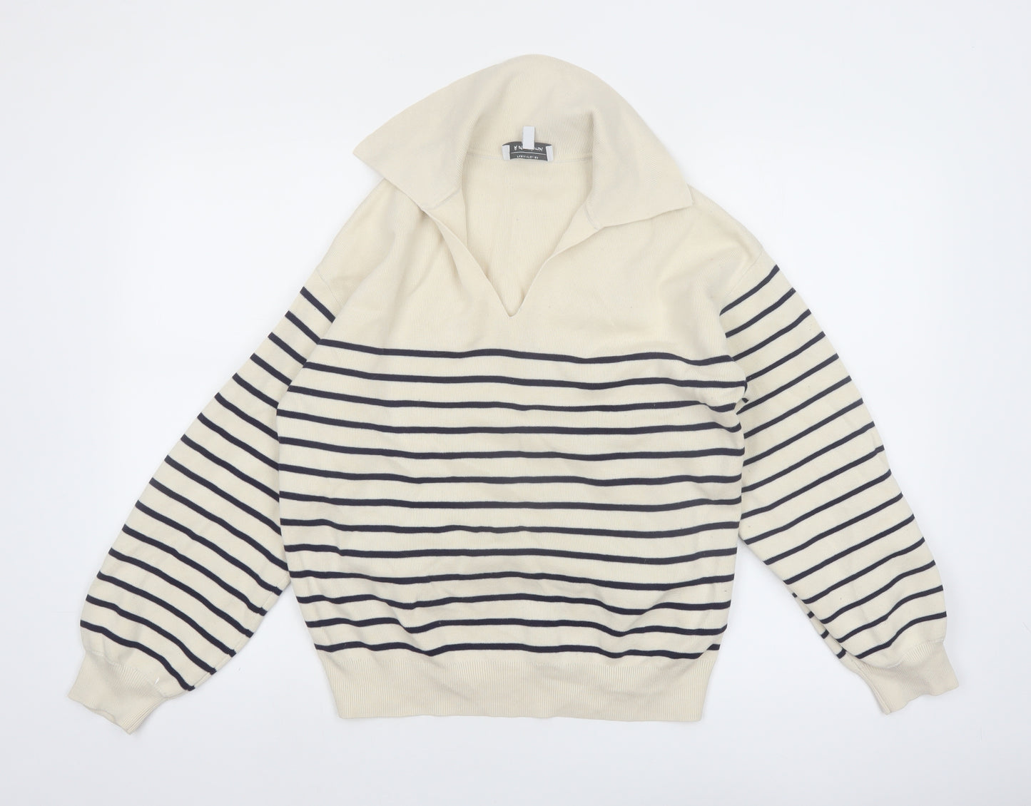 & Other Stories Women Ivory Striped Collared Pullover Jumper Size 12