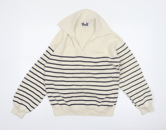 & Other Stories Women Ivory Striped Collared Pullover Jumper Size 12