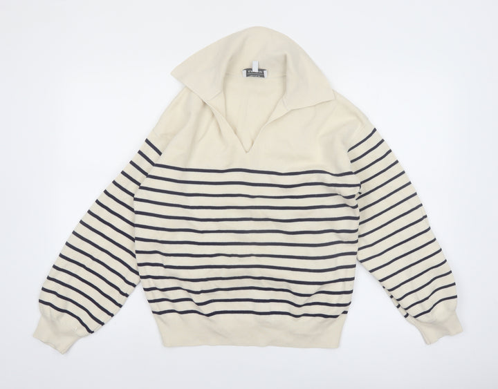 & Other Stories Women Ivory Striped Collared Pullover Jumper Size 12