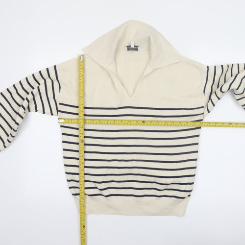 & Other Stories Women Ivory Striped Collared Pullover Jumper Size 12