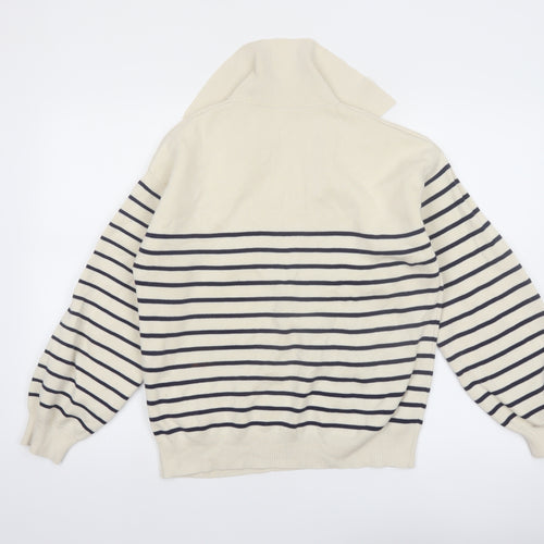 & Other Stories Women Ivory Striped Collared Pullover Jumper Size 12