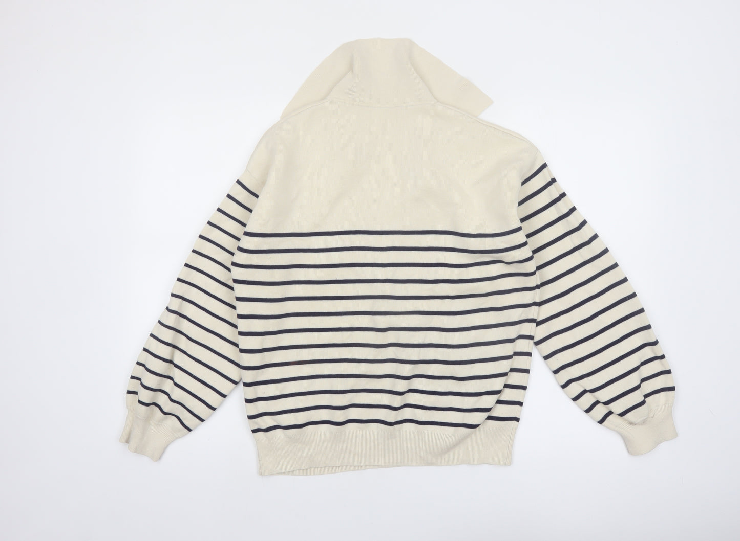 & Other Stories Women Ivory Striped Collared Pullover Jumper Size 12