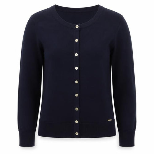 DKNY Women Blue Crew Neck Button Cardigan L Lightweight Knit