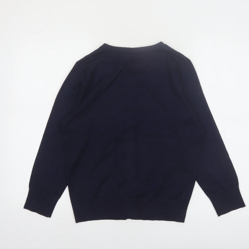 DKNY Women Blue Crew Neck Button Cardigan L Lightweight Knit