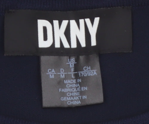 DKNY Women Blue Crew Neck Button Cardigan L Lightweight Knit