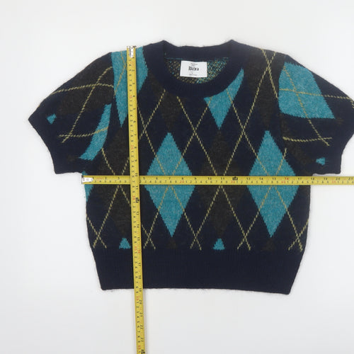 Primark Rita Ora Women's Blue Argyle Short Sleeve Jumper L Knit
