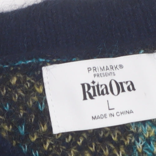 Primark Rita Ora Women's Blue Argyle Short Sleeve Jumper L Knit