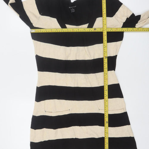Selection Women's Black Beige Striped Knit Shift Dress M
