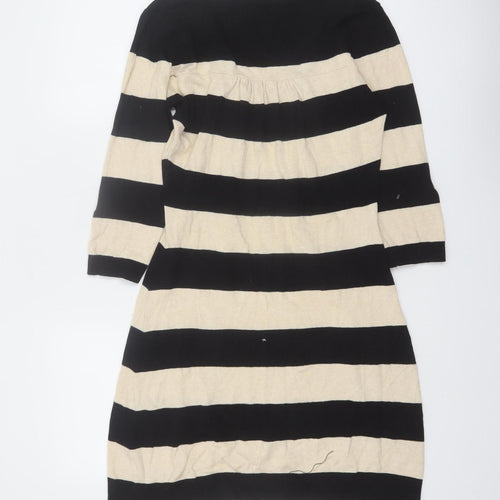 Selection Women's Black Beige Striped Knit Shift Dress M