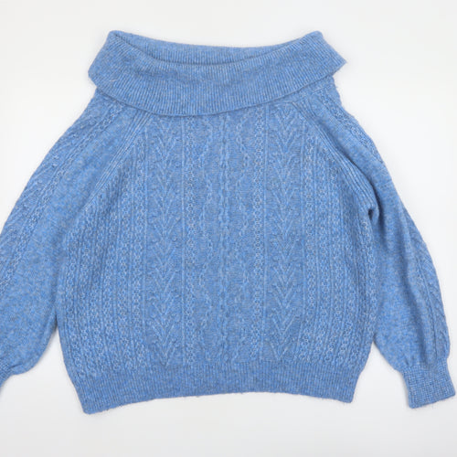 Next Women Blue Cable Knit Cowl Neck Jumper L