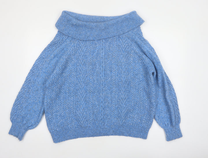 Next Women Blue Cable Knit Cowl Neck Jumper L