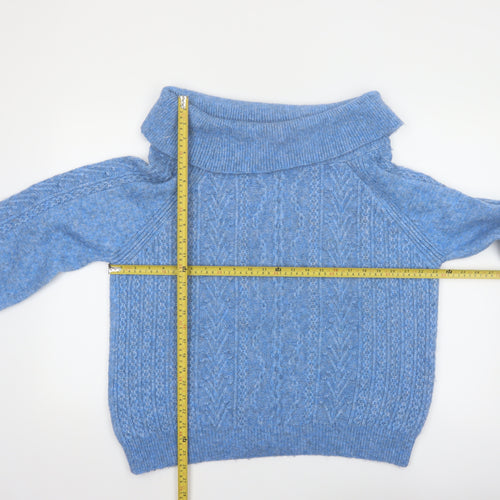 Next Women Blue Cable Knit Cowl Neck Jumper L