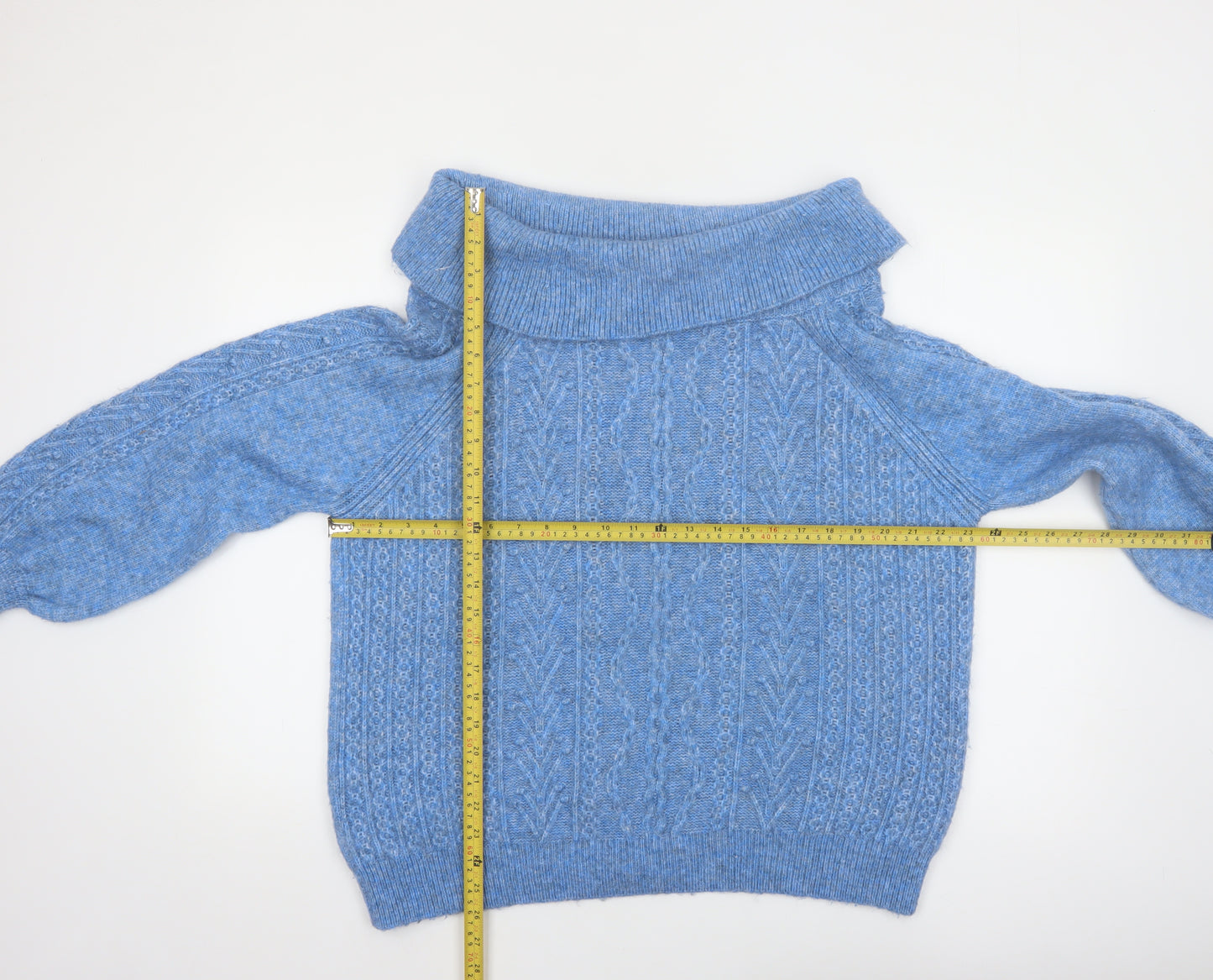 Next Women Blue Cable Knit Cowl Neck Jumper L