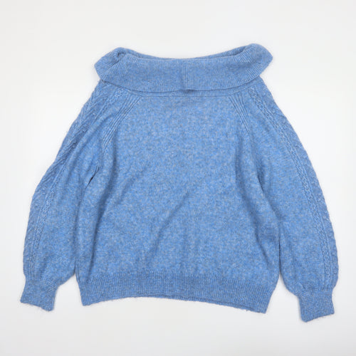 Next Women Blue Cable Knit Cowl Neck Jumper L