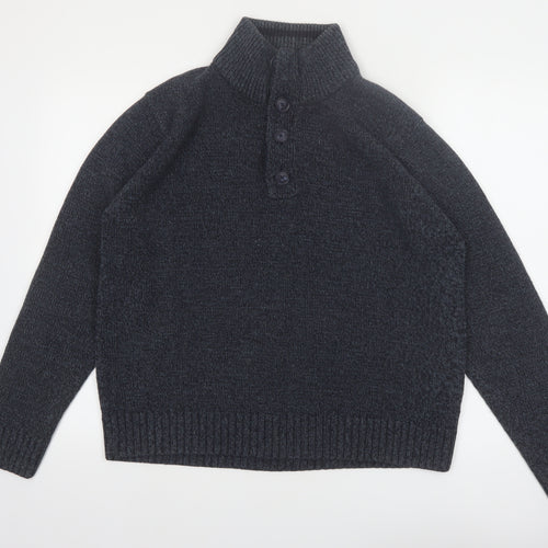 Marks and Spencer Men's Grey Henley Knit Jumper Medium