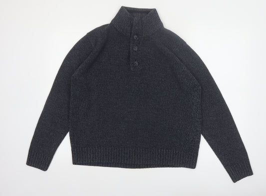 Marks and Spencer Men's Grey Henley Knit Jumper Medium