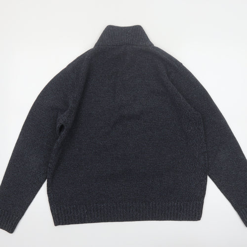 Marks and Spencer Men's Grey Henley Knit Jumper Medium