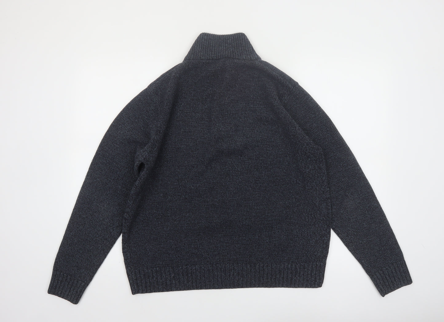 Marks and Spencer Men's Grey Henley Knit Jumper Medium