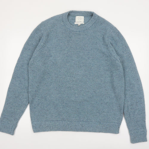 Marks and Spencer Men's Blue Wool Blend Crew Neck Jumper Size L