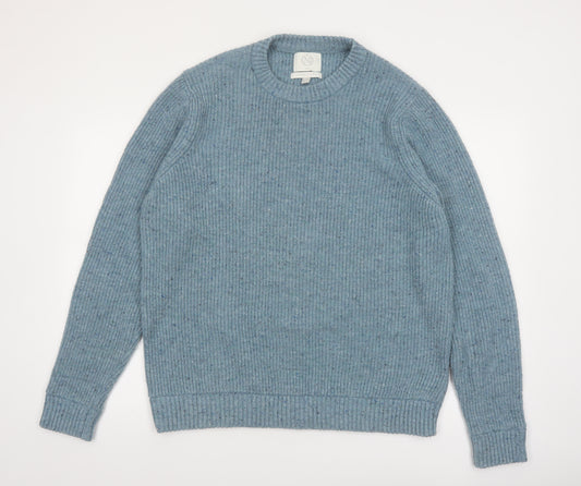 Marks and Spencer Men's Blue Wool Blend Crew Neck Jumper Size L