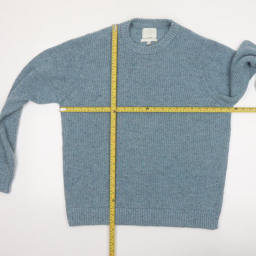 Marks and Spencer Men's Blue Wool Blend Crew Neck Jumper Size L
