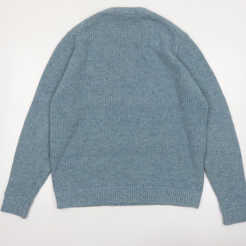 Marks and Spencer Men's Blue Wool Blend Crew Neck Jumper Size L