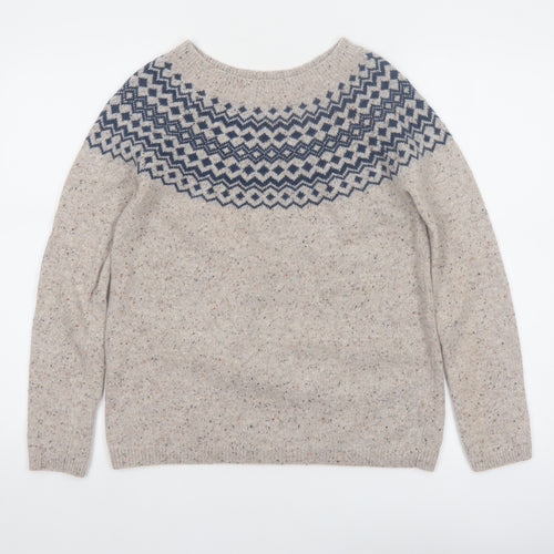 Seasalt Cornwall Womens Beige Wool Jumper UK 8 Crew Neck Geometric Knit