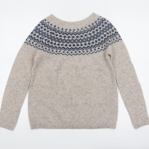 Seasalt Cornwall Womens Beige Wool Jumper UK 8 Crew Neck Geometric Knit