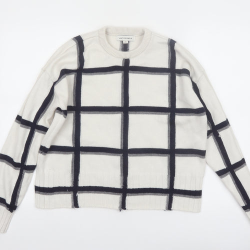 Marks and Spencer Autograph Women’s White Check Merino Wool Pullover Jumper M