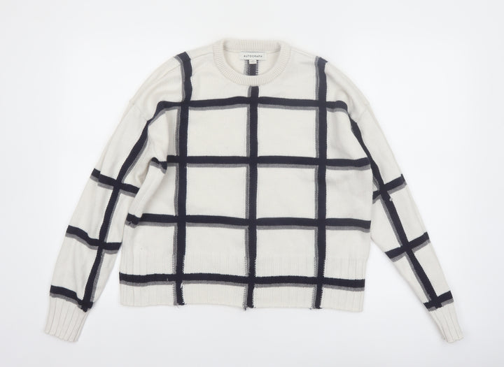 Marks and Spencer Autograph Women’s White Check Merino Wool Pullover Jumper M