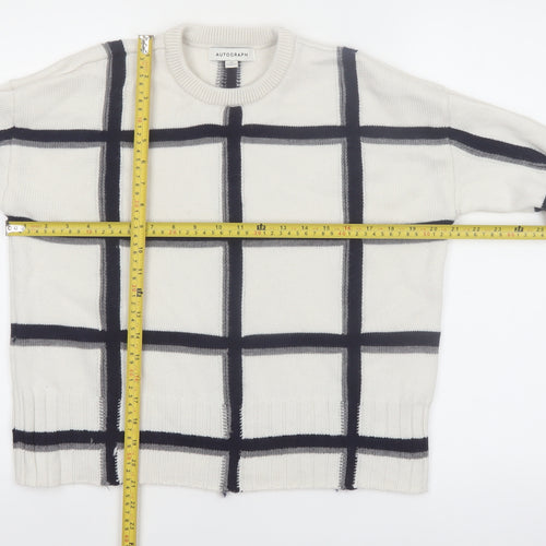 Marks and Spencer Autograph Women’s White Check Merino Wool Pullover Jumper M