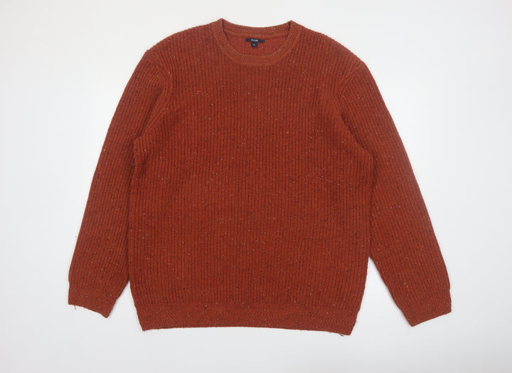 Kiabi Men's Brown 2XL Chunky Knit Wool Blend Pullover Jumper