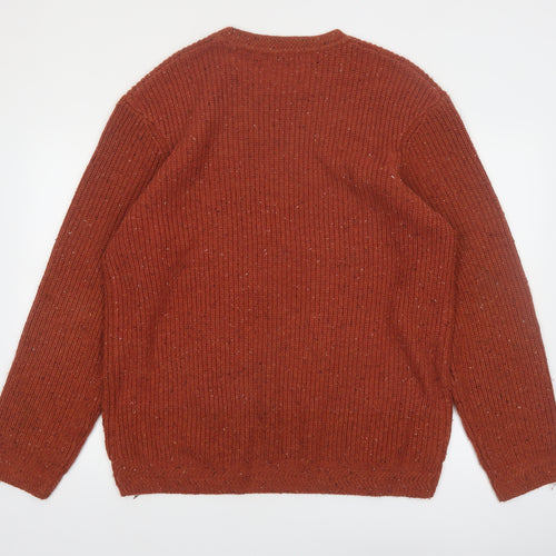 Kiabi Men's Brown 2XL Chunky Knit Wool Blend Pullover Jumper