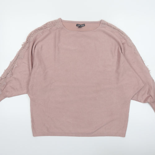 Cable & Gauge Women’s Pink Lace Trim Dolman Pullover Jumper Size L