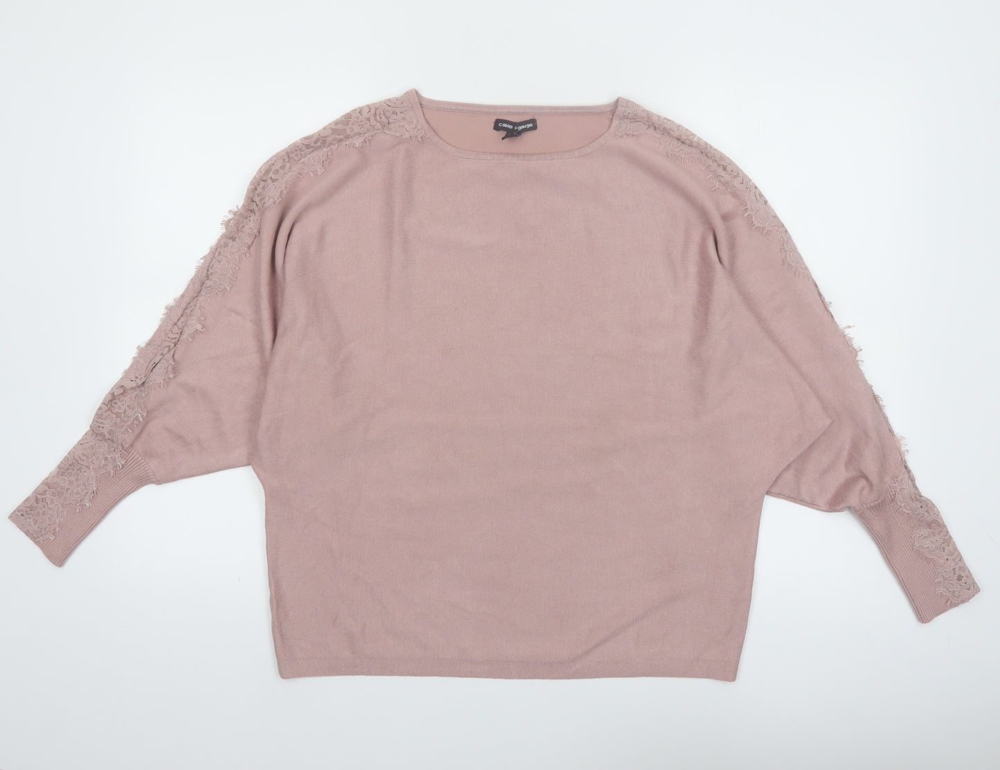 Cable & Gauge Women’s Pink Lace Trim Dolman Pullover Jumper Size L