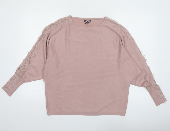 Cable & Gauge Women’s Pink Lace Trim Dolman Pullover Jumper Size L