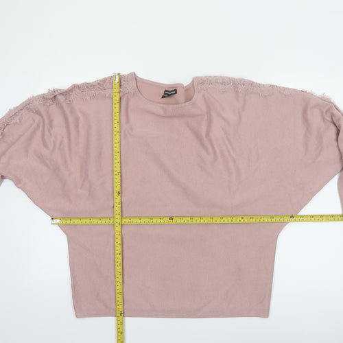 Cable & Gauge Women’s Pink Lace Trim Dolman Pullover Jumper Size L