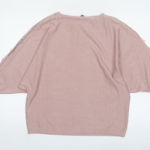 Cable & Gauge Women’s Pink Lace Trim Dolman Pullover Jumper Size L