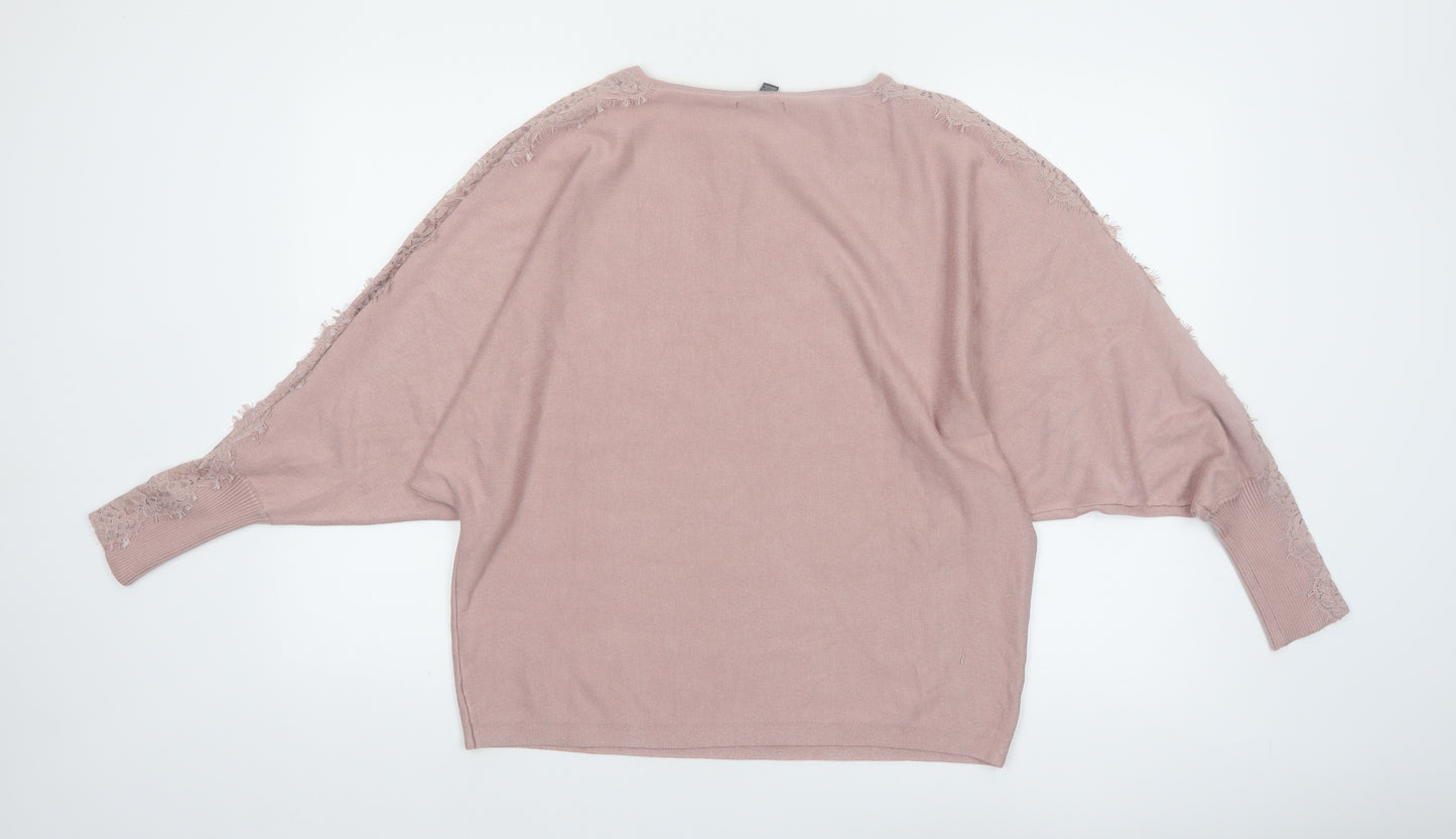 Cable & Gauge Women’s Pink Lace Trim Dolman Pullover Jumper Size L
