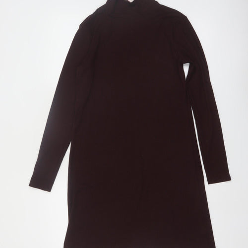 H&M Women’s Brown Long Sleeve High Neck Shift Dress Size S