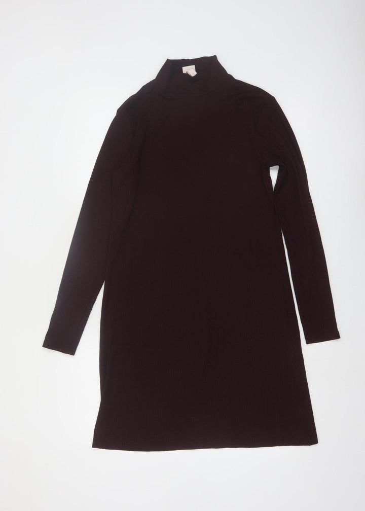 H&M Women’s Brown Long Sleeve High Neck Shift Dress Size S