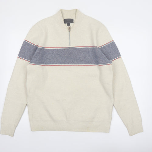 Marks and Spencer Men's Beige 1/2 Zip Cotton Blend Jumper M