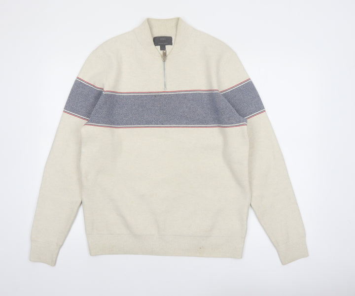 Marks and Spencer Men's Beige 1/2 Zip Cotton Blend Jumper M