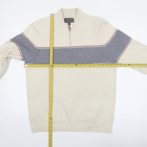 Marks and Spencer Men's Beige 1/2 Zip Cotton Blend Jumper M